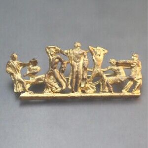 Vintage 800 Sterling Brooch Battle Scene Vermeil Pin